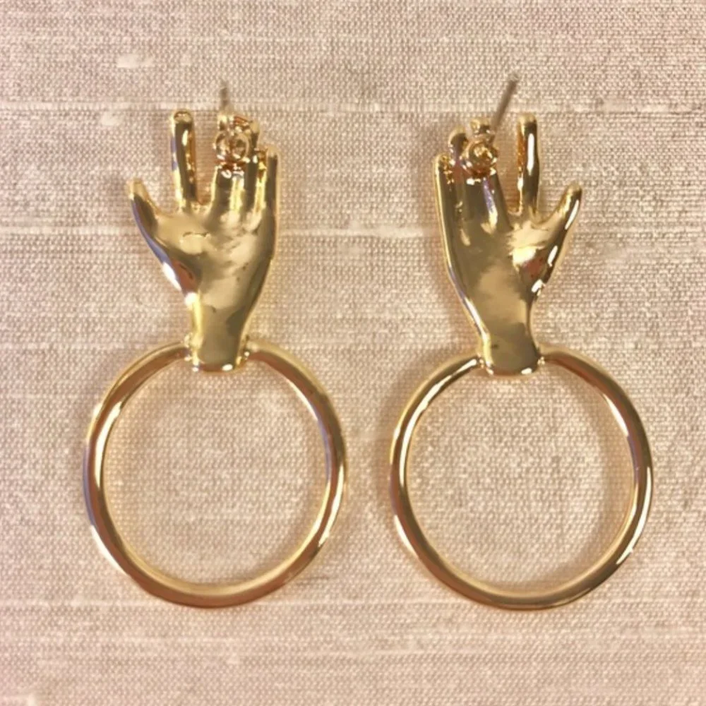 Anthro Golden Hand Hoops